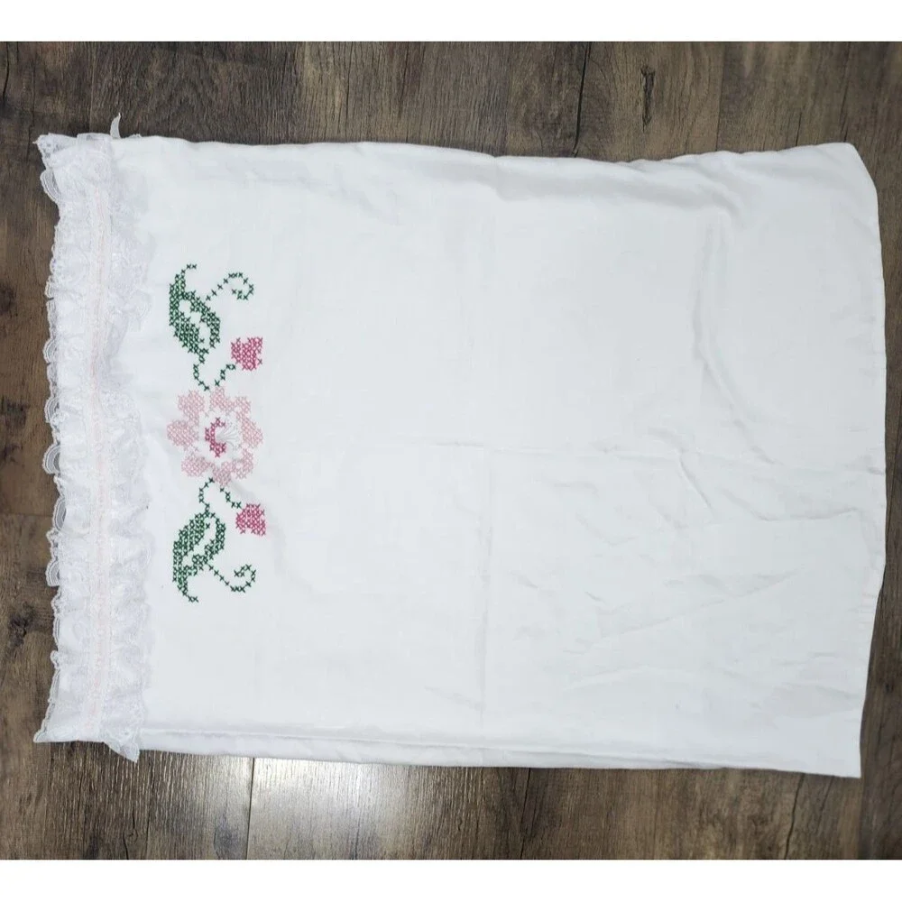 Vintage Pillow Sham Hand Embroidered 30x22